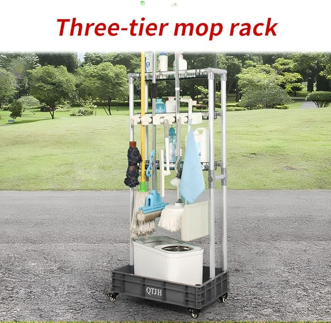 Storage Shelf Broom mop Holder Hold Your Cleaning Supplies Janitorial cart - Image 2