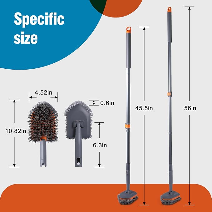 Tub Tile Scrubber Brush with 3 Different Function Cleaning Pads and 56" - Image 5