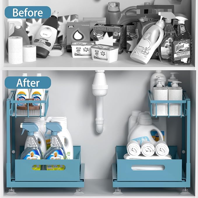 Under Sink Organizer Storage 2-Tier Premium Metal Pull-Out Kitchen Cabinet - Image 2