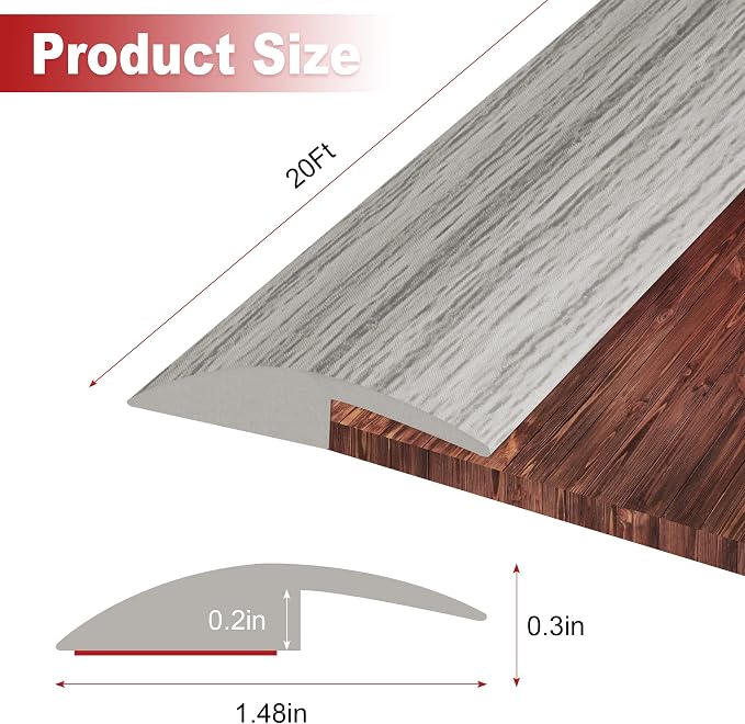 20Ft Carpet Floor Transition Strip, Self Adhesive Floor Edging Trim Strip - Image 2