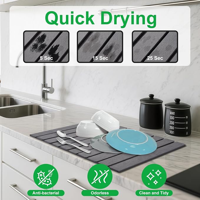 Stone Drying Mat for Kitchen Counter Large, Foldable Quick Dry Diatomaceous - Image 3