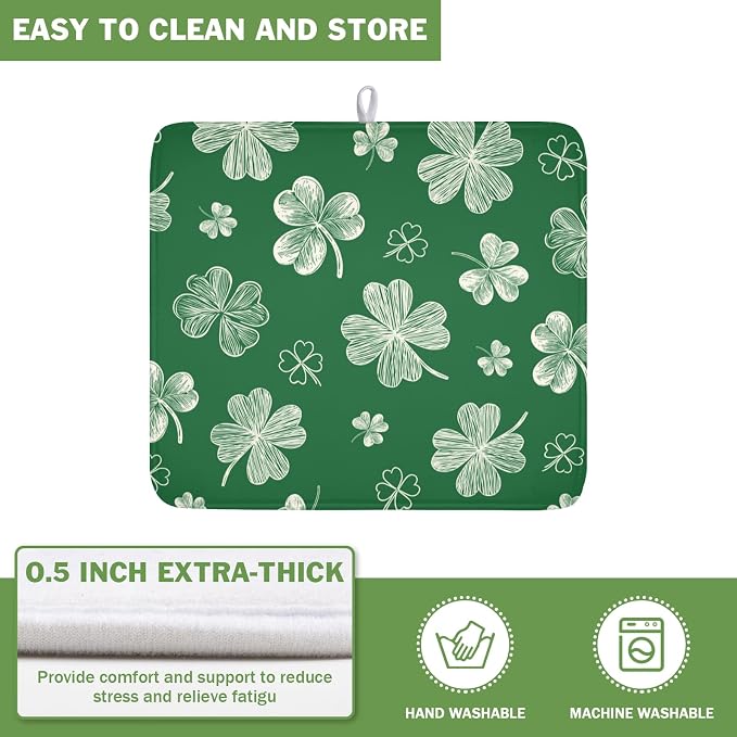 St Patrick's Day Dish Drying Mat 16 x 18 Inch Green Shamrock Dish Drainer Rack - Image 5