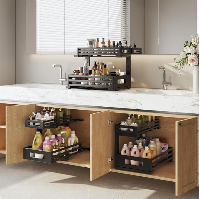 2-Pack Under Sink Organizers and Storage, 2-Tier L Shape Pull Out Cabinet - Image 5