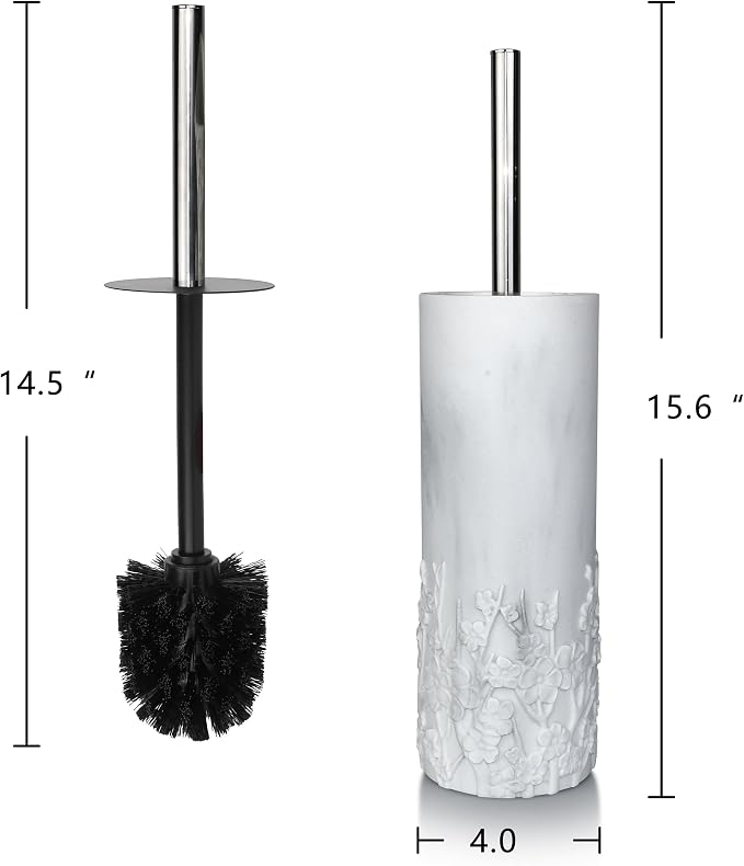 Marble Cherry Blossom Design Resin Toilet Brush and Holder Set - Image 5