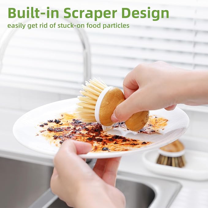 SUBEKYU Dish Brush, Bamboo Dish Scrubber Brush Set - Image 4