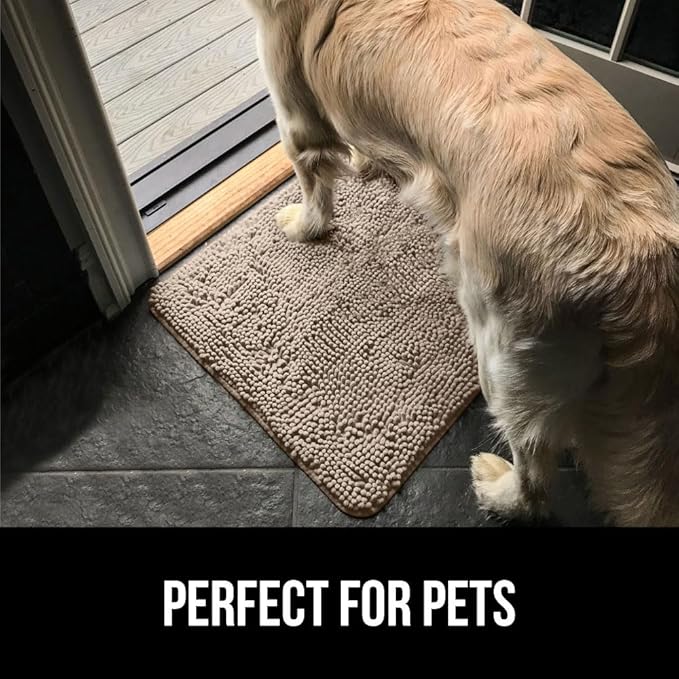GORILLA GRIP SOAKSTOPPER Dog Door Mat, 35x24 Machine Washable Rug Absorbent Doormat Captures Moisture Mud Dirt, Quick Dry Soft Chenille Entryway Rugs Indoor Entrance Mats for Dog Paws, Beige
