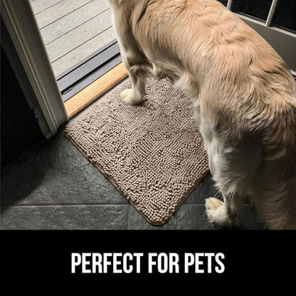 GORILLA GRIP SOAKSTOPPER Dog Door Mat, 35x24 Machine Washable Rug Absorbent Doormat Captures Moisture Mud Dirt, Quick Dry Soft Chenille Entryway Rugs Indoor Entrance Mats for Dog Paws, Beige