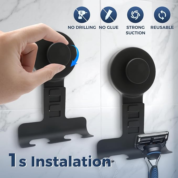 Suction Cup Razor Holder for Shower Wall 2 Pack, Heavy-Duty 15lbs Suction Hooks - Image 2