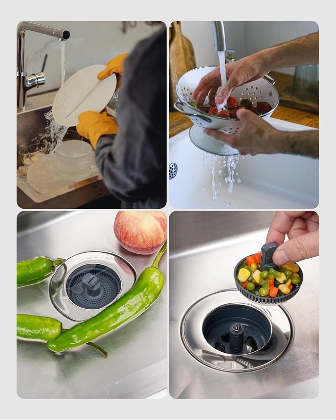 Hibbent 3 in 1 Kitchen Sink Drain Strainer and Stopper Combo, Chrome Stainless - Image 8
