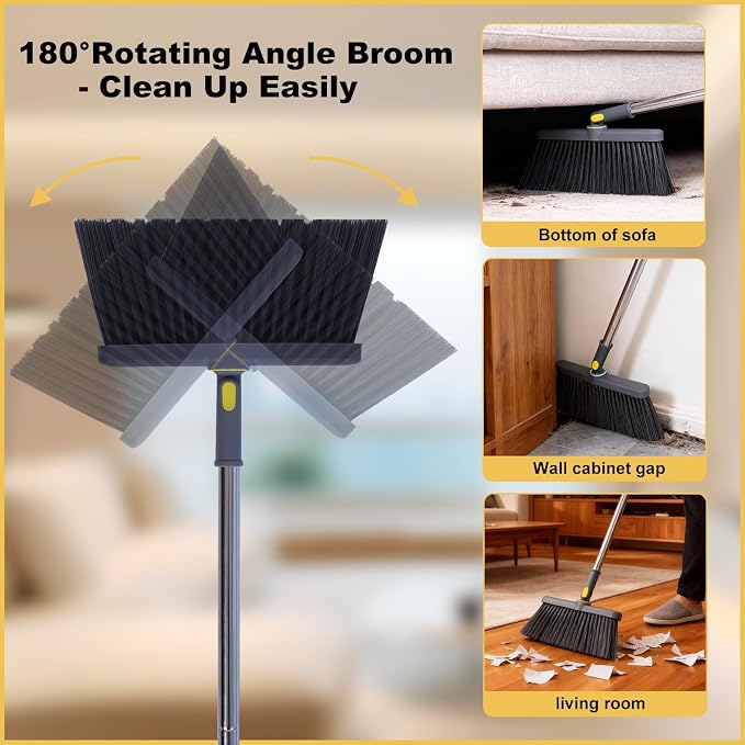Heavy Duty Broom and Standing Dustpan Combo Set, Rotatable Head Dust Pan and - Image 3