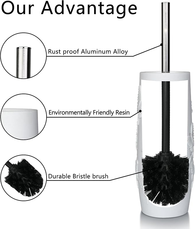 White Butterfly with Rhinestone Design Resin Toilet Holder and Brush Set - Image 2