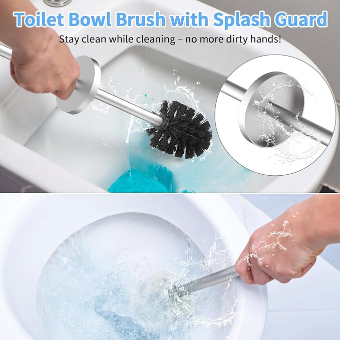 Stainless Steel Toilet Brush and Holder Set Brushed Silver Heavy Duty Toilet - Image 5