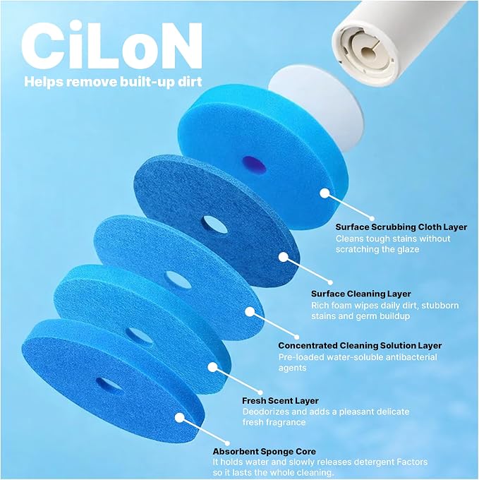 CiLoN Wall-Mounted Disposable Toilet Brush Kit and 30 Fresh Bleach Scrubbing - Image 9