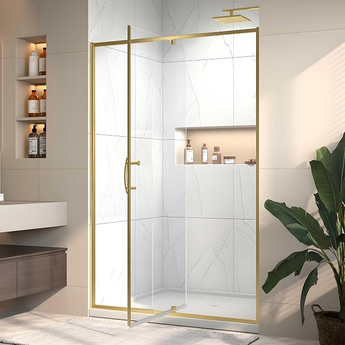 Pivot Glass Shower Door, 44–48" W x 71" H, 1/4" Clear SGCC Tempered Glass by Unknown