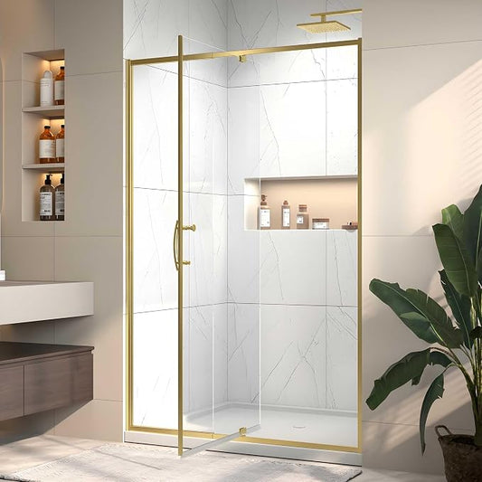 Pivot Glass Shower Door, 44–48" W x 71" H, 1/4" Clear SGCC Tempered Glass by Unknown