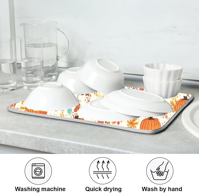 Fall Fox Dish Drying Mat for Kitchen Countertop 16x18 Autumn Chestnuts Pumpkin - Image 7