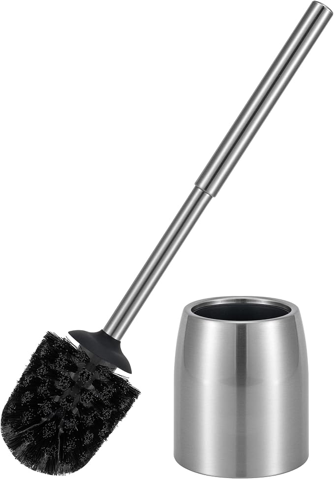SUS304 Stainless Steel Toilet Brush and Holder Set Stain Nickle 12In Handle by HomeKitchenEssentials