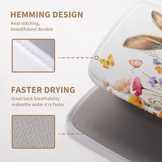 Spring Easter Dish Drying Mat for Kitchen Counter Easter Bunny Rabbit Eggs - Image 4