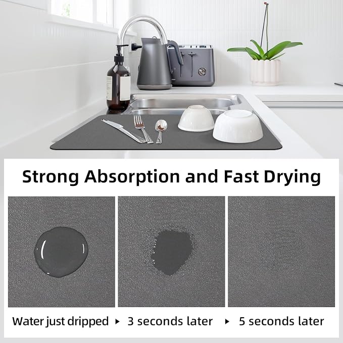 LOPNUR Kitchen Dish Drying Mat, Super Absorbent Dish Drying Pad, Diatomite - Image 3