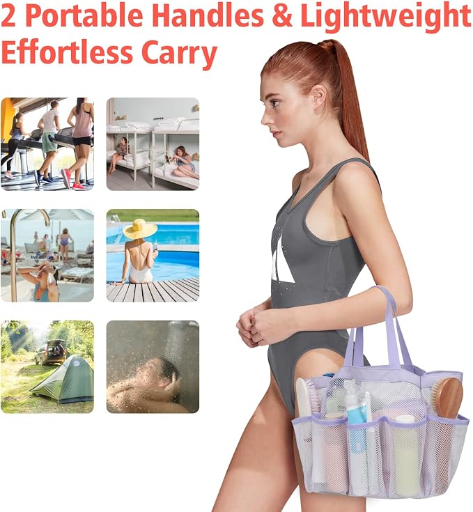 F-color Mesh Shower Caddy Portable, Upgrade Deeper 7 Pockets Shower Bag Basket - Image 5
