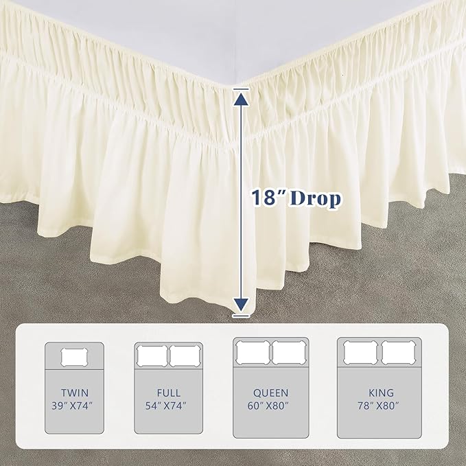 Queen Bed Skirt, Elastic Wrap Around Bed Skirt Queen Size, Bed Skirts for Adjustable Bed, Easy Fit with 18" Drop Length Tailored Drop Dust Ruffle (Light Yellow)