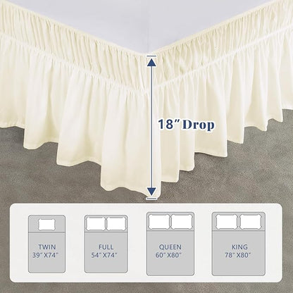 Queen Bed Skirt, Elastic Wrap Around Bed Skirt Queen Size, Bed Skirts for Adjustable Bed, Easy Fit with 18" Drop Length Tailored Drop Dust Ruffle (Light Yellow)