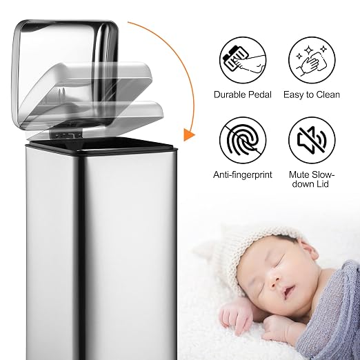 TrailBlaze 8Gallon / 30L Kitchen Trash Can, Stainless Steel Rectangular Pedal - Image 6