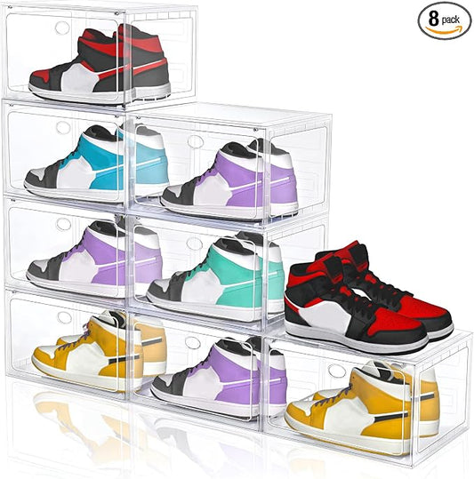 Large Shoe Boxes Clear Plastic Stackable, 8 Pack Drop Side Shoe Storage by YukuiLLc