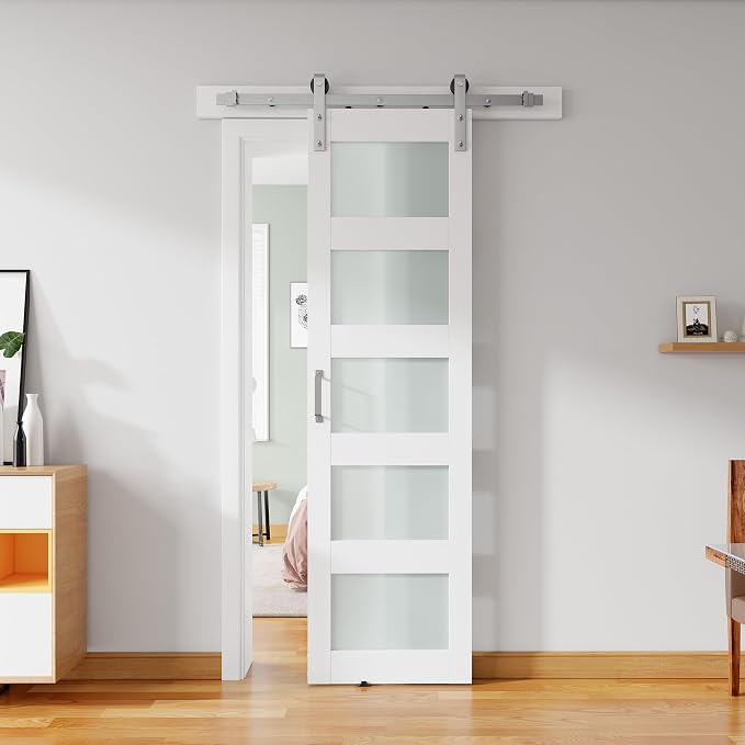 26'' x 84'' Glass Barn Door and 5 Ft Brushed Nickel Hardware Kit Included by ALAMEDADT