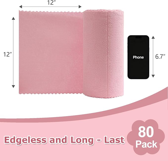 Jessy Home 80 Pack Reusable Paper Towels Pink Microfiber Cleaning Cloth Roll - Image 2