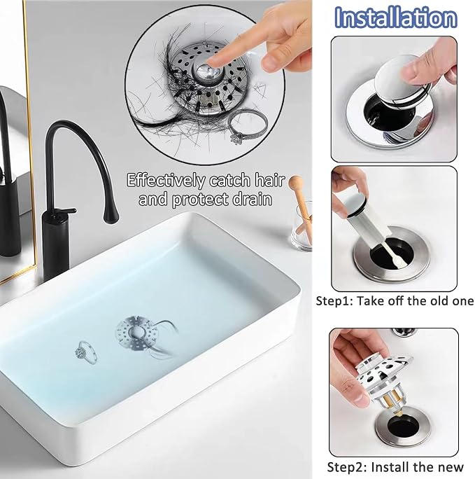 Bathroom Sink Stopper, Sink Hair Catcher, Bathroom Sink Drain Strainer Pop Up - Image 2