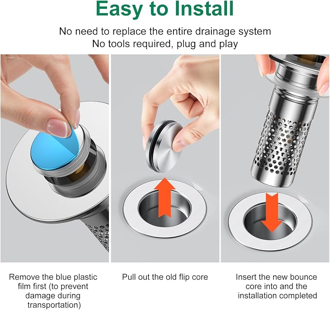 ​Bathroom Sink Drain Strainer, Universal Pop-Up Sink Stopper Hair Catcher - Image 4