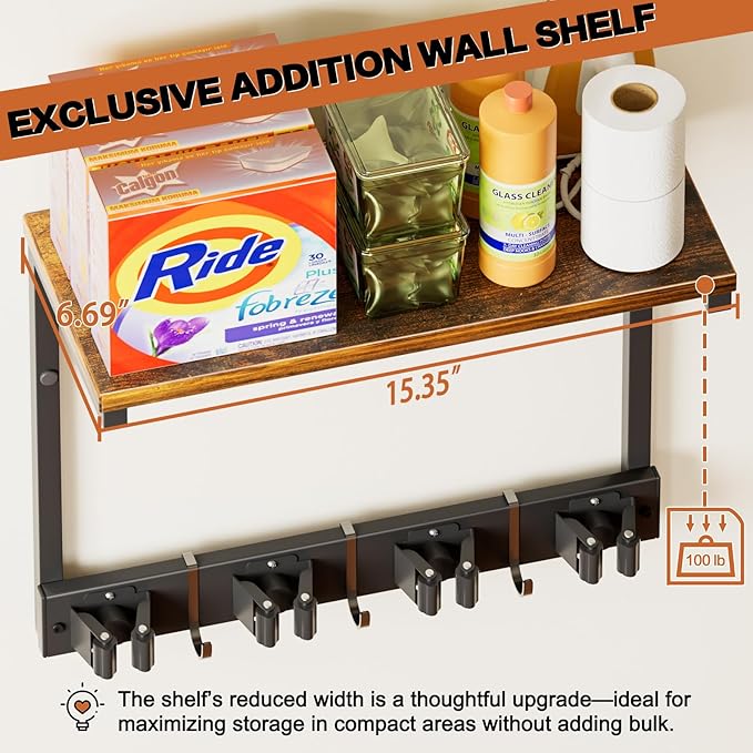 Broom Holder Wall Mount with Cleaning Supplies Organizer, Laundry Room - Image 4
