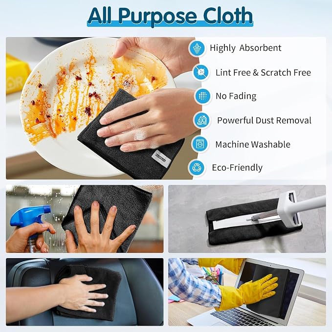 FIXSMITH Black Microfiber Cleaning Cloth -Pack of 24, Highly Absorbent Cleaning - Image 6