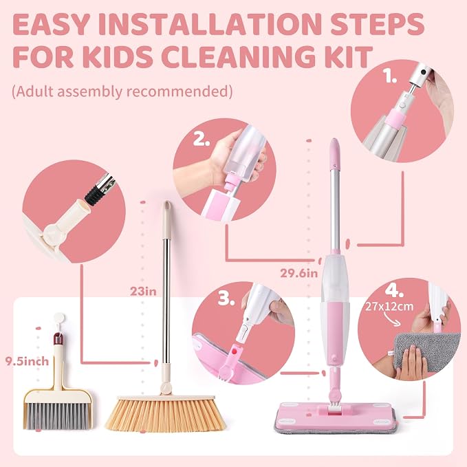 Kids Spray Mop, Toddler Mop Cleaning Set, Real Working Mini Mop & Kids Broom - Image 3