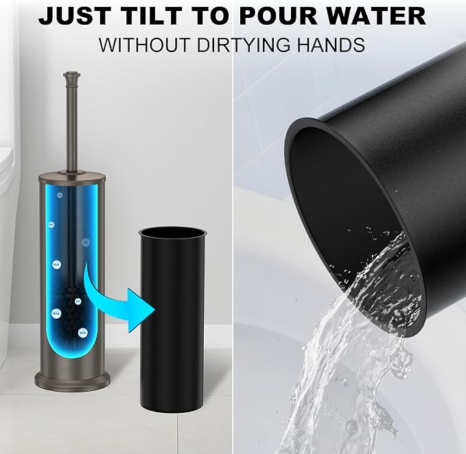 Pewter Toilet Brush and Holder，Extra Long Handled Toilet Brush - Image 6