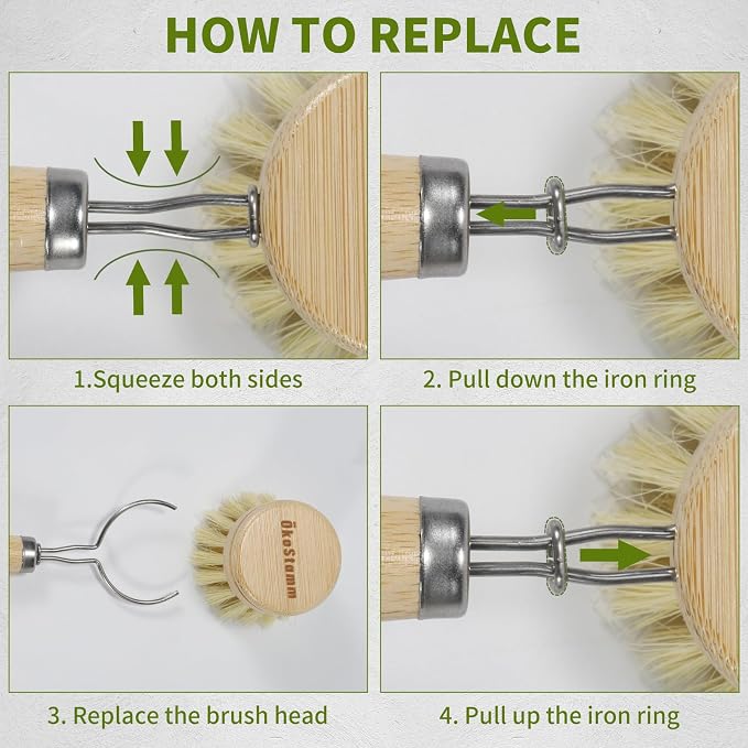 Bamboo Dish Brush with Long Handle - Image 6