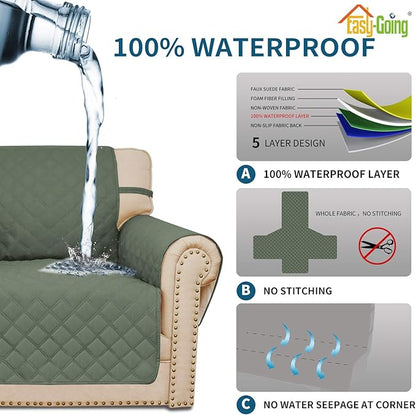 Easy-Going Sofa Slipcover Chair Cover Waterproof Couch Cover Washable Sofa Cover Non-Slip Fabric Furniture Protector with Pocket for Pets Covers Pets Kids Children Dog Cat (Chair, Greyish Green)