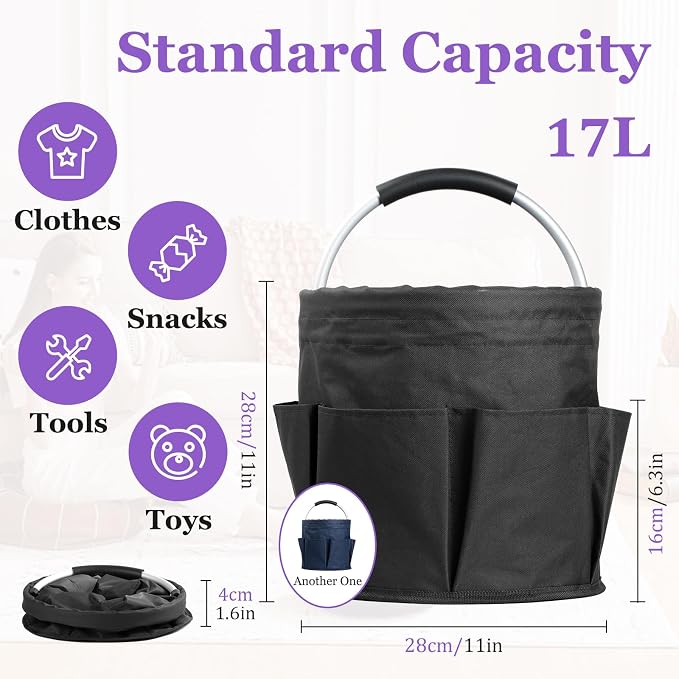 17L Bucket Tool Organizer with 6 Side Pockets, Folding Gardening Tool Bag - Image 2