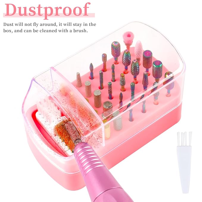 2 in 1 Nail Drill Bits Holder & Cleaning Brush Case, 30 Holes Dustproof Nail - Image 6