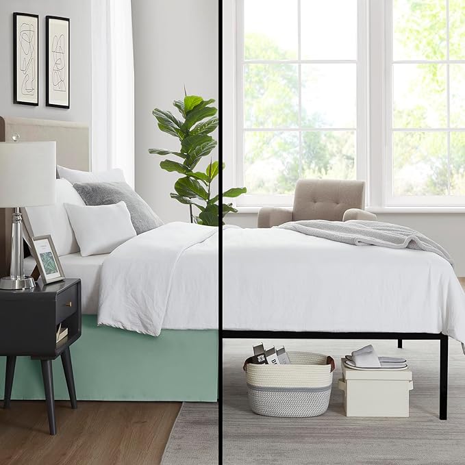 Nestl Sage Green Full XL Bed Skirt - Full XL Size Bed Skirt 14 Inch Drop - Brushed Microfiber Bed Skirts - Hotel Quality Pleated Bed Skirt - Shrinkage & Fade Resistant