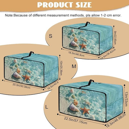 Toaster Oven Cover Washable Small Kitchen Appliance Dust Cover with Pockets, for Air Fryer Toaster Ovens, Microwaves, L, 18.5 x 22.5 x 13 Inches, Blue Beach Starfish Seashell Conch Whelk