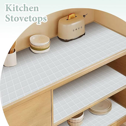 Drawer and Shelf Liner for Kitchen Cabinet: 12 in X 30 Ft Non Slip Waterproof Shelf Paper Non Adhesive Refrigerator Liners Light Gray Grid Easy Liners for Bathroom