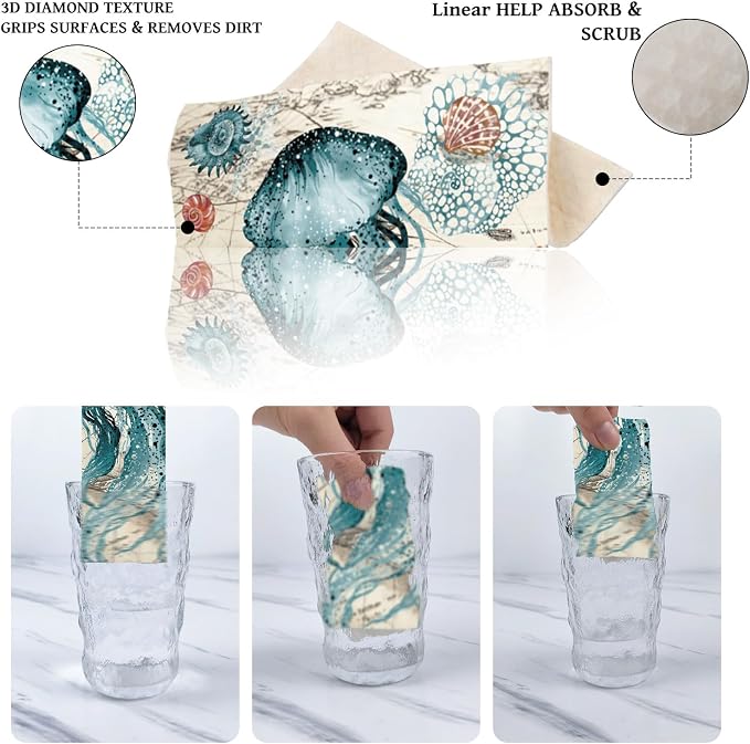 Blue Sea Swedish Dishcloths for Kitchen, 6 Pack Reusable Sea Animal Pattern - Image 3