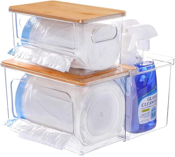 Trash Bag Dispenser Holder - 3 in 1 Acrylic Plastic Garbage Bag Pantry Organizer by iCASA