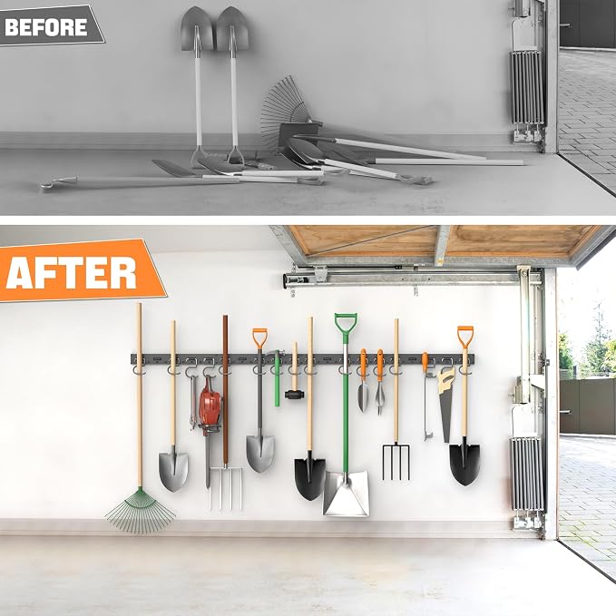 TORACK Plastic Wall Mounted Mop and Broom Holder, Garden Tools Organizer - Image 6