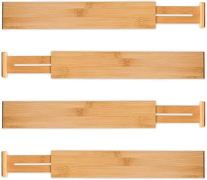 Utoplike 4 pcs Bamboo Kitchen Drawer Dividers Large, Adjustable Drawer - Image 7