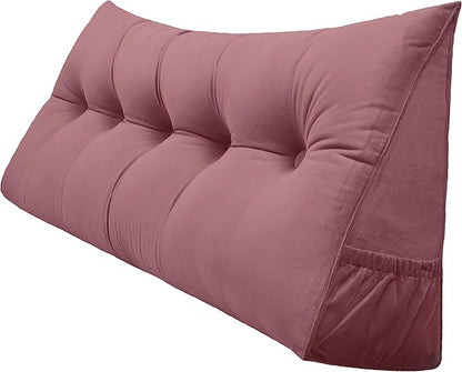 Triangular Reading Bed Rest Pillow Large Bolster Cushion Headboard Backrest Wedge Pillow with Removable Cover and Two Large Side Pockets (Pink, King: 78 x 8 x 20 inches)