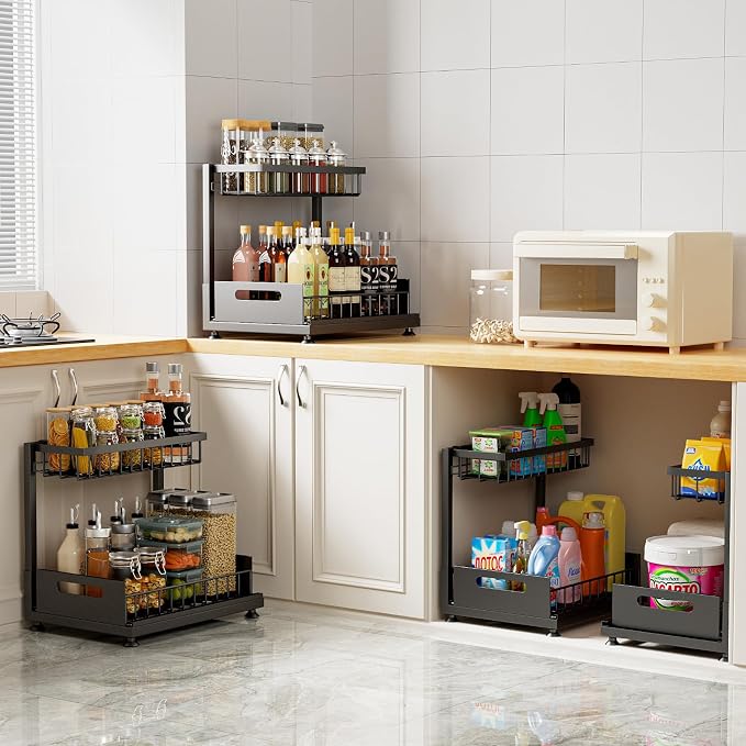 Under Sink Organizer Storage 2-Tier Premium Metal Pull-Out Kitchen Cabinet - Image 4