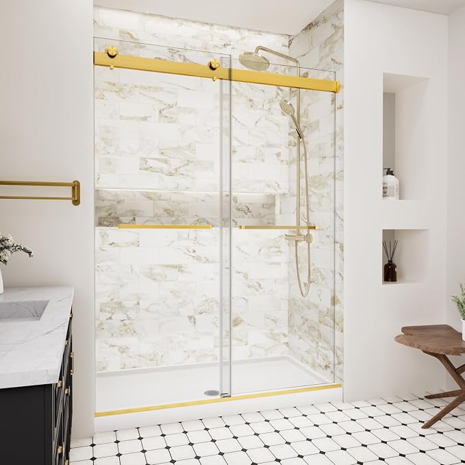 Frameless Double Sliding Shower Door, 44-48" W x 74" H Glass Shower Doors - Image 2